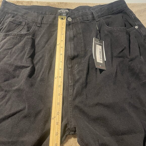 NWT Pretty Little Thing Jeans Womens 14 Plus Black Slim Split High Rise Pants - Picture 6 of 7